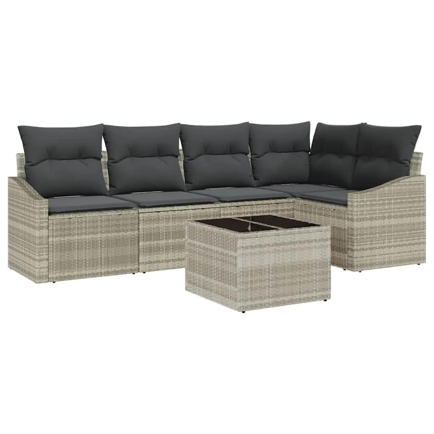vidaXL Sofa Set mit Kissen mit Speicher 6-Tlg Hellgrau Poly-Rattan 3355401 günstig online kaufen