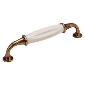 SOTECH Porzellangriff META BA 128 mm Messing Antik Weiß