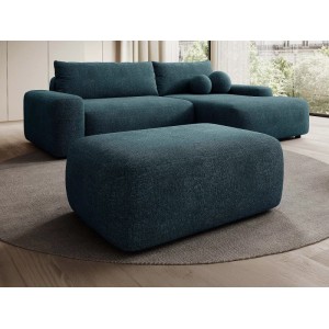 Rechteckiger Vente-unique Sitzhocker Daviso 100 cm in Dunkelblau aus Strukturstoff im Wohnzimmer.