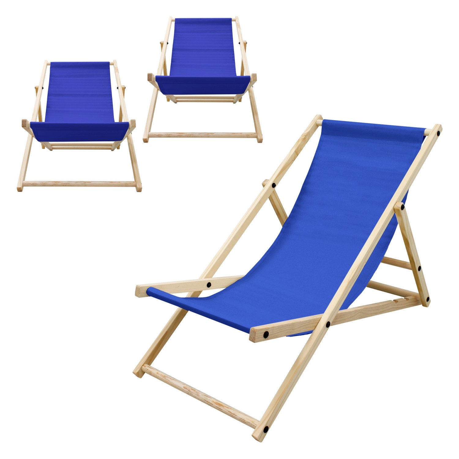 ECD Germany 3Er Set Liegestuhl Klappbar Blau aus Holz 3 Positionen bis 120 günstig online kaufen