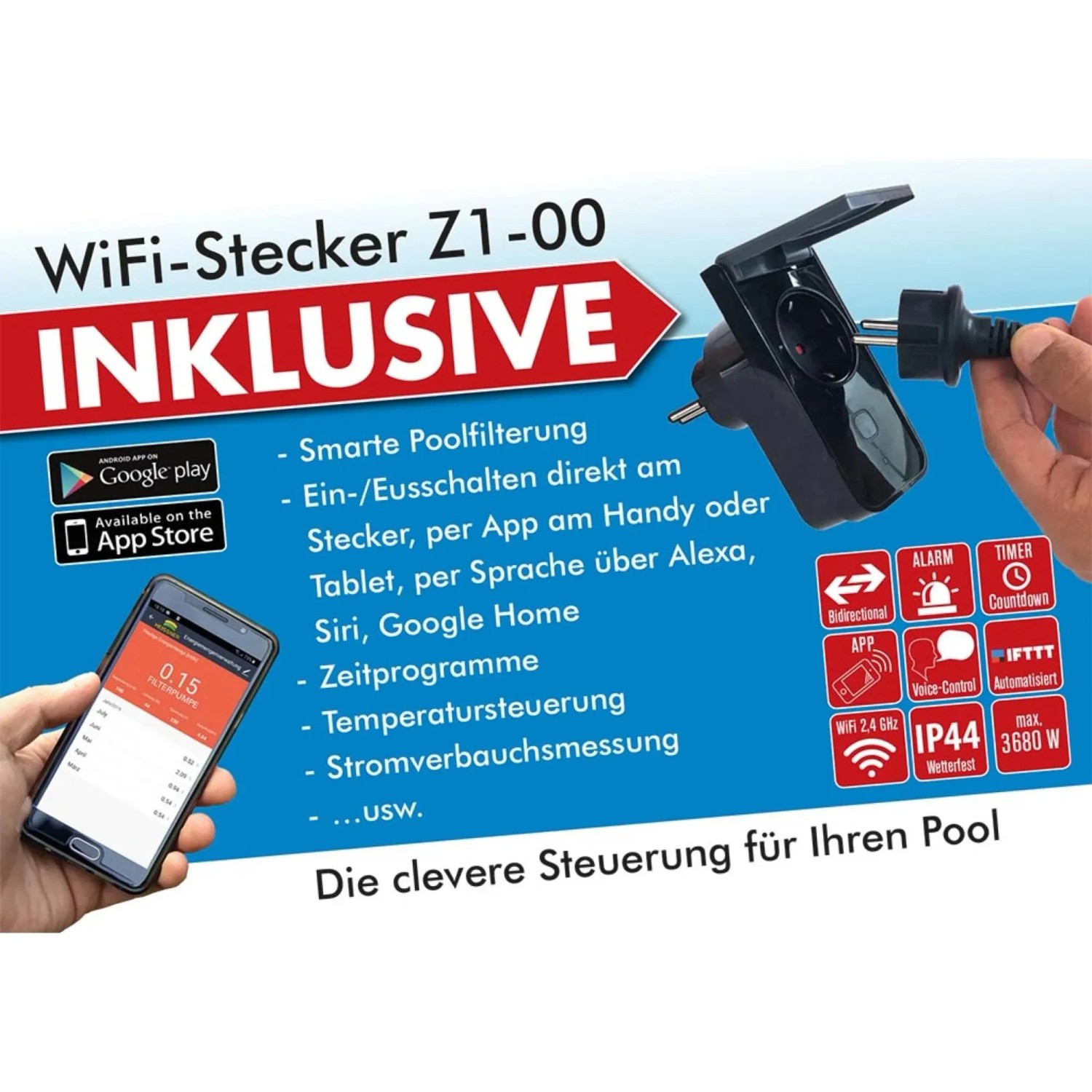 Summer Fun WiFi-Stecker Z1-00 für Poolfilteranlage Best Clean Smart, Steuerung per App.