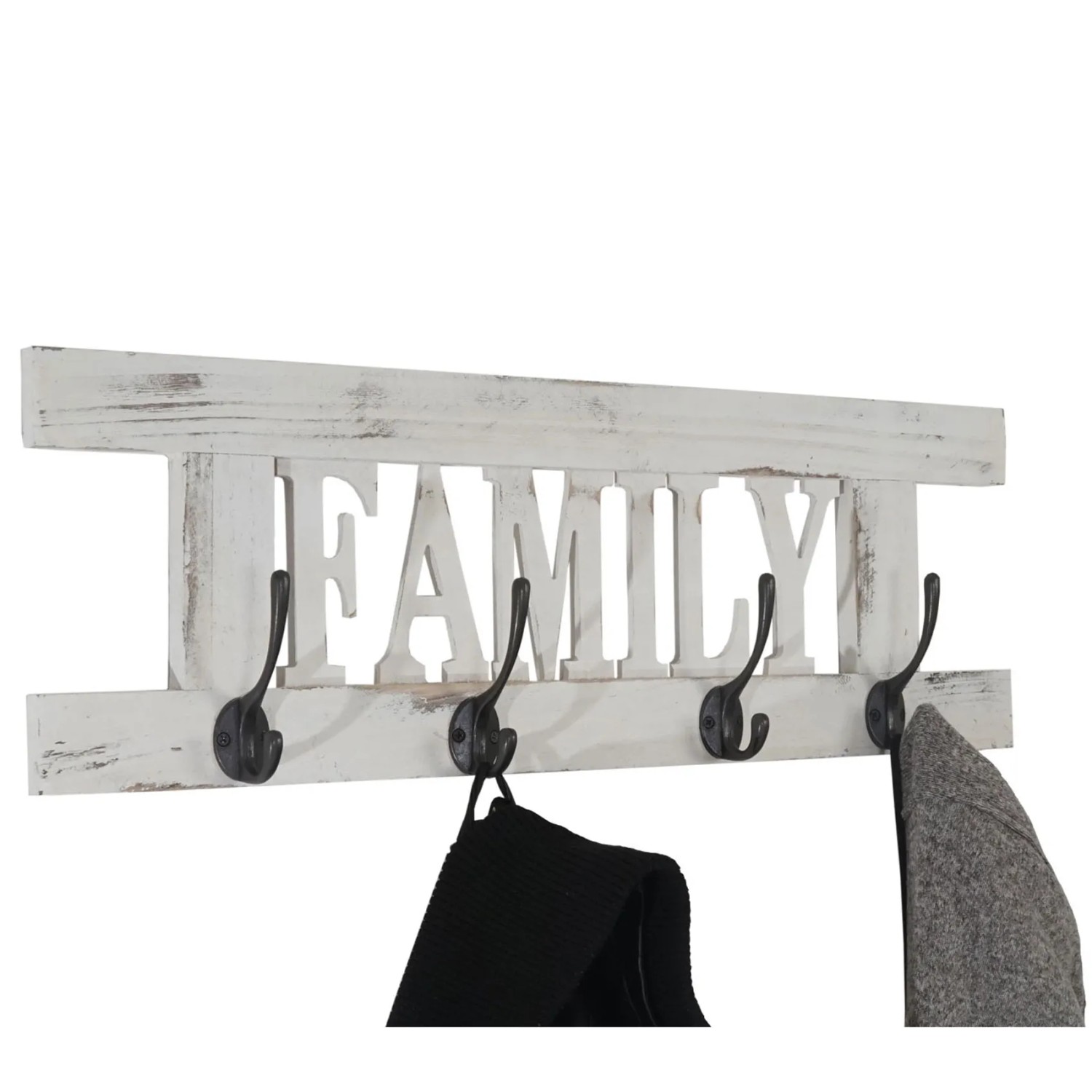 Weiße MCW Wandgarderobe "Family" im Shabby-Look mit 4 Doppelhaken.