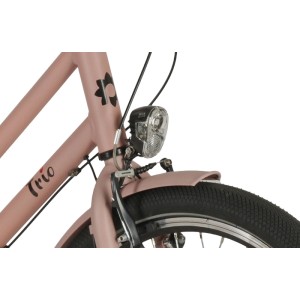Detailaufnahme: Prophete Kinder-Cityrad Trio 500 M in Brandy mit LED-Beleuchtung und Vorderreifen.
