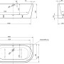 Technische Zeichnung der weißen Ottofond Badewanne Modena, 180 cm, mit Maßangaben.