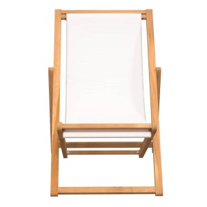vidaXL Liegestuhl aus Teakholz mit creme-farbener Stoffbespannung, zusammenklappbar.