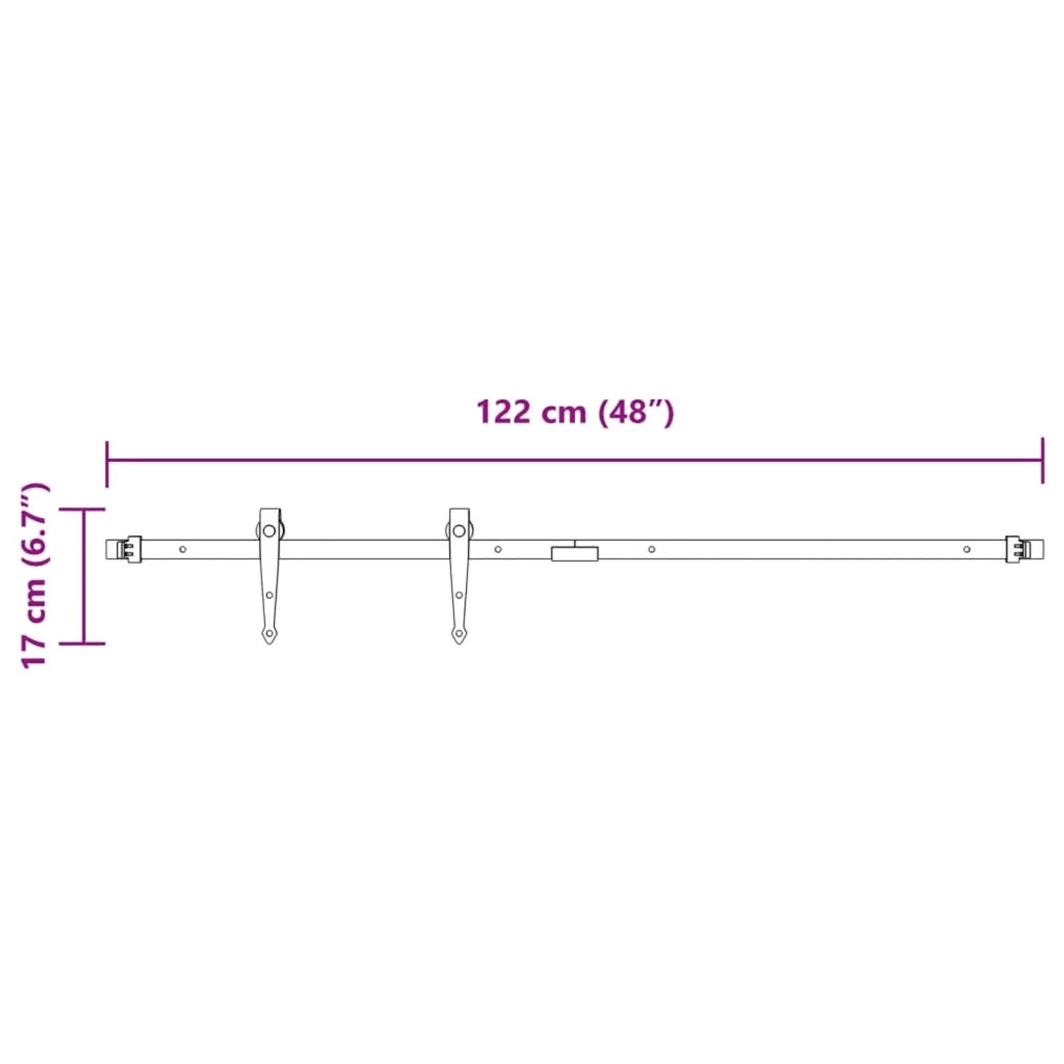 vidaXL Mini Schiebetürbeschlag Set, 122 cm, Carbonstahl, für Schranktüren.