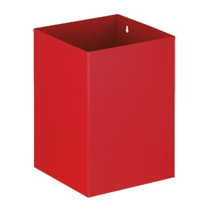 Roter, viereckiger PROREGAL Papierkorb aus Metall, 21 Liter, zur optionalen Wandmontage.