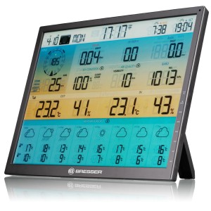 Bresser Solar-WLAN-Wetterstation 4CAST XL 7-in-1 Schwarz mit großem Farbdisplay.