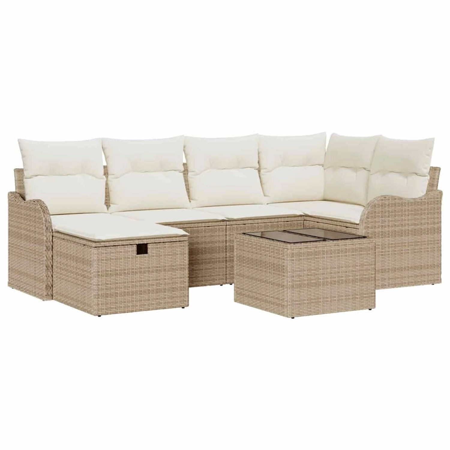 vidaXL Garten-Sofa-Set mit Kissen mit Speicher 7-Tlg Beige Poly Rattan 3360 günstig online kaufen