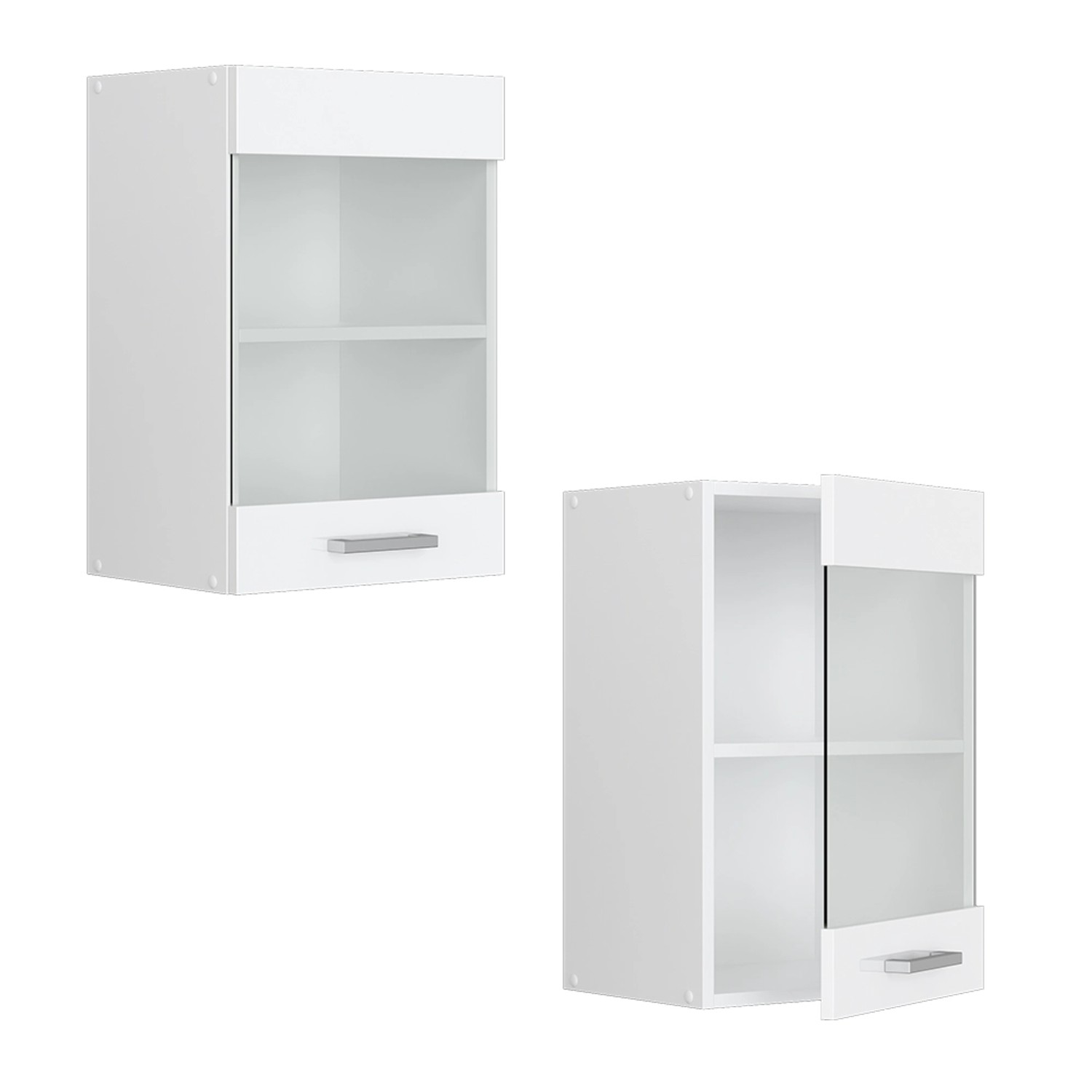 Vicco Küchenglasschrank R-Line, weiß hochglanz, 40 cm breit. Hängeschrank mit Glastür und Regalböden.