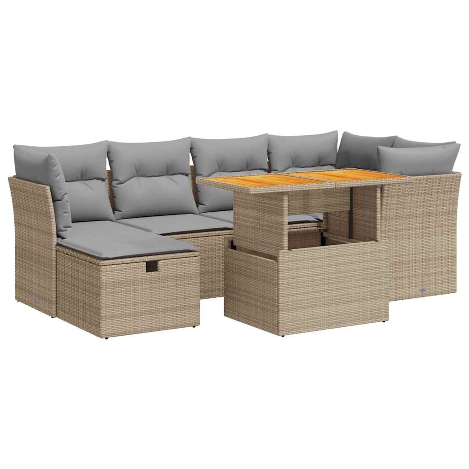 vidaXL 7-Tlg Garten-Sofagarnitur mit Kissen Beige Poly Rattan Akazie 3327976