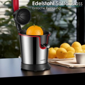 Steinborg SB-7050 Zitruspresse aus Edelstahl mit Orange. Haushaltsgerät für frischen Saft.