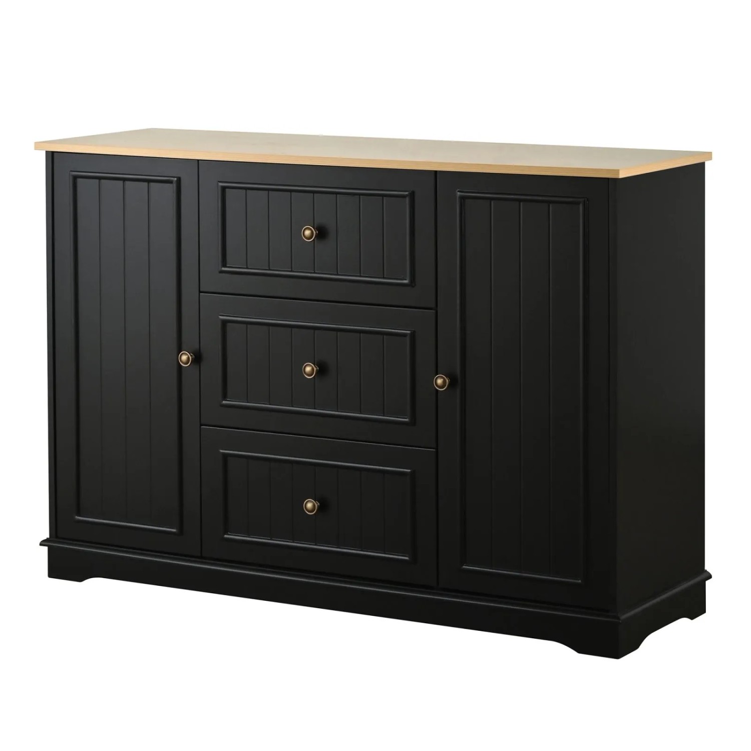 PXloue Sideboard mit 3 Schubladen und 2 Türen Schwarz Holzoptik