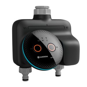 Gardena Smart Dual Water Control Bewässerungscomputer für zwei Gartenbereiche.