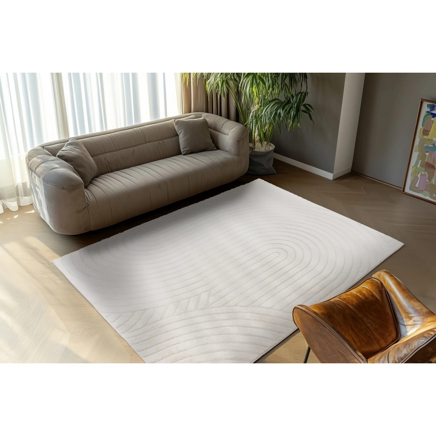 Lalee Kurzflorteppich Comfort 501 Ivory, 160x230 cm, mit modernem 3D Effekt-Design.
