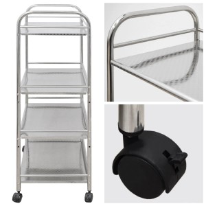 Eyepower Servierwagen mit 4 Etagen, silber-grau, rollbar mit Feststellbremsen.