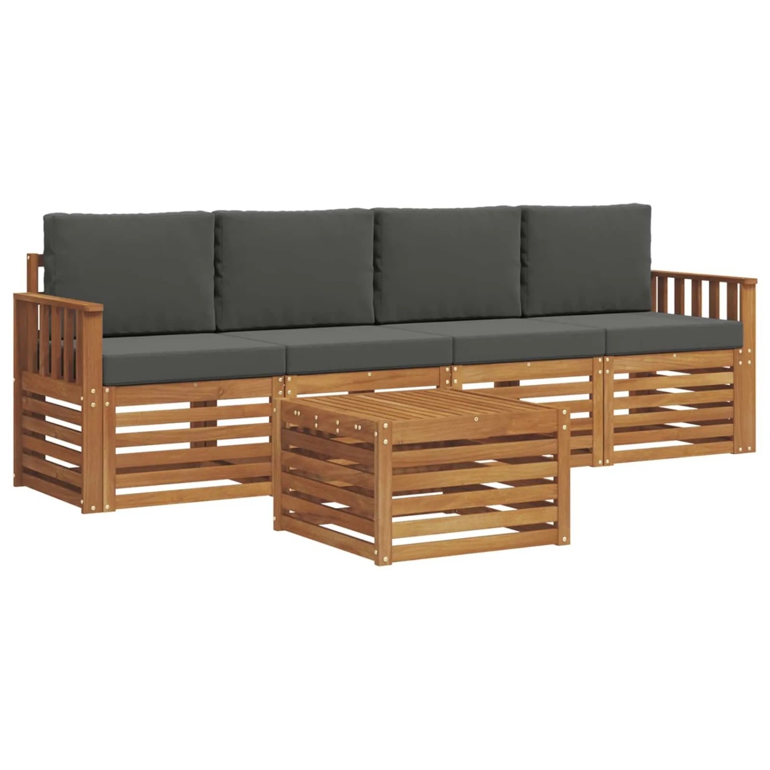 vidaXL Sofagarnituren mit Kissen Natur und Anthrazit Massivholz Akazie 3374322