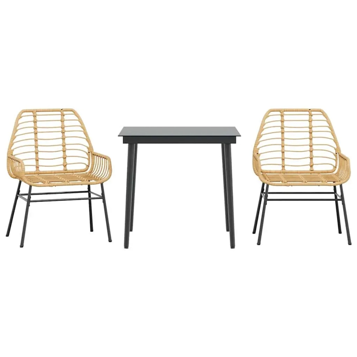 vidaXL 3-Teiliges Garten-Esszimmer-Set Braun Poly Rattan Glas 3334443