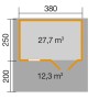 Grundriss Weka Holz-Gartenhaus Satteldach: Maße und Flächenangaben für Planung.