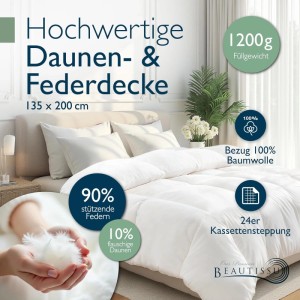 Beautissu Ganzjahresdecke Federbettdecke 135x200cm mit 100% Daunen & Federn