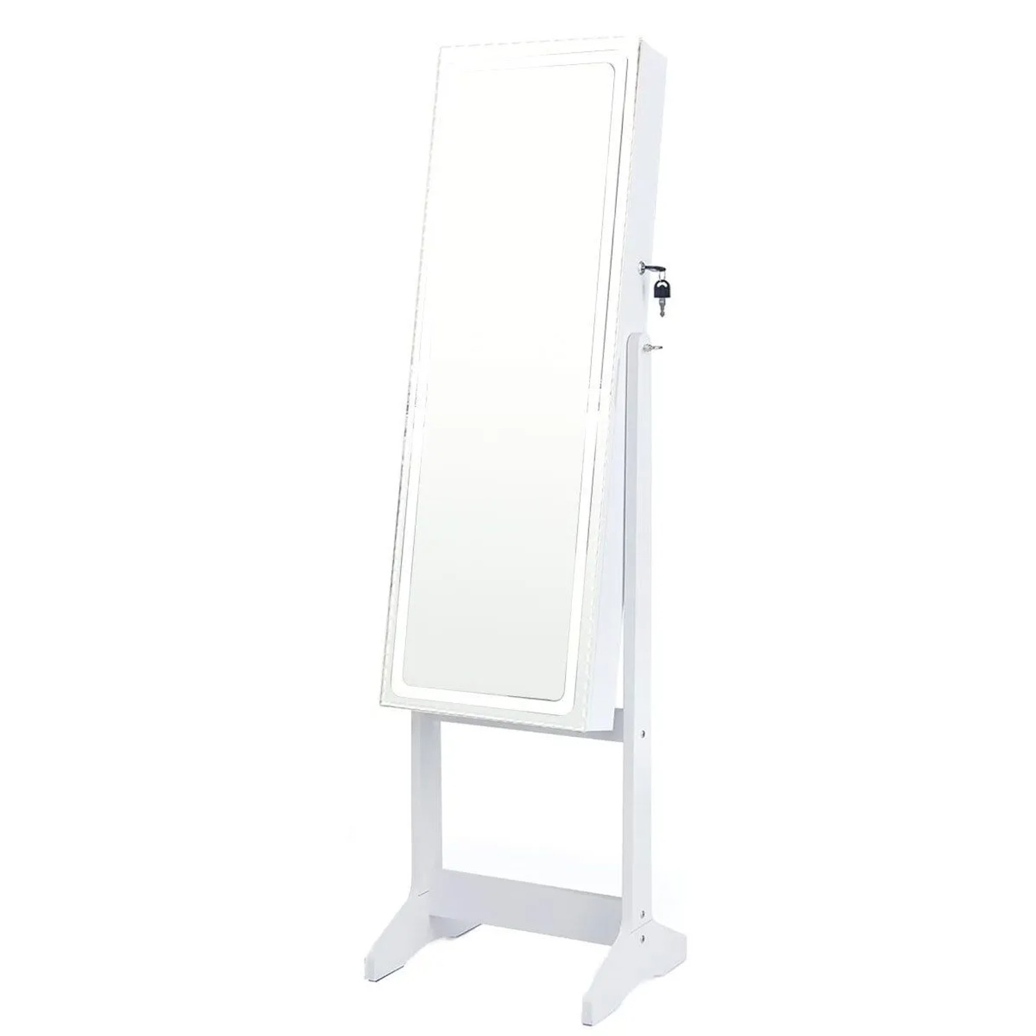 Costway Schmuckschrank mit Spiegel & 3-Farbigen Led Beleuchtung Weiß