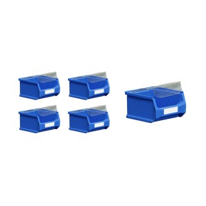Sparset: 5 blaue Sichtlagerboxen 1.0 mit Abdeckung, 10x10x6 cm, 0,4 Liter. Aufbewahrung für Werkstatt & Lager.