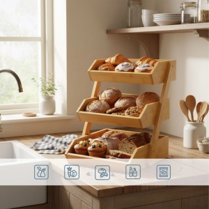 Relaxdays Obst Etagere Bambus Natur 3 Etagen 41 cm x 33 cm x 30 cm 2,6 kg
