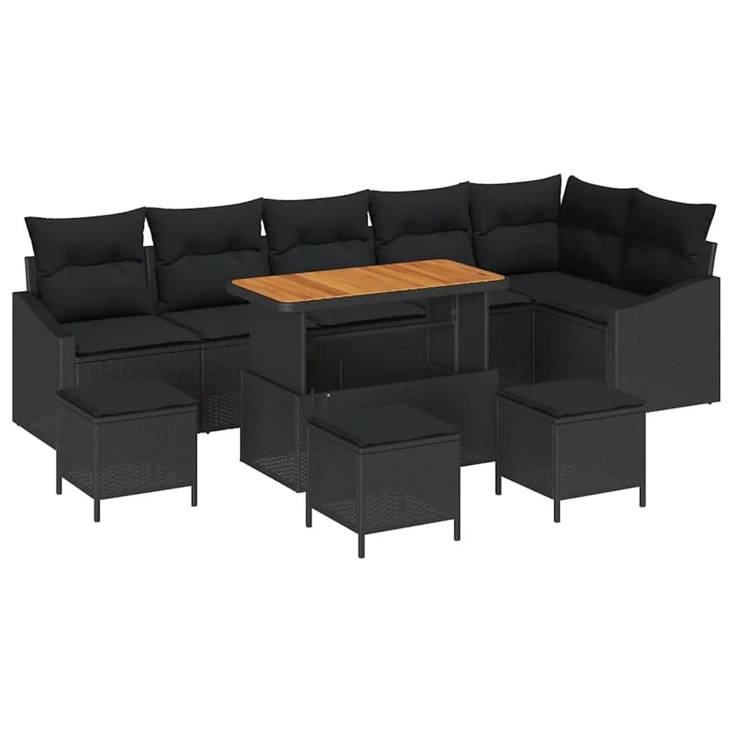 vidaXL Gartensofa-Set mit Kissen 10 Stk Schwarz Poly Rattan 3364629 günstig online kaufen