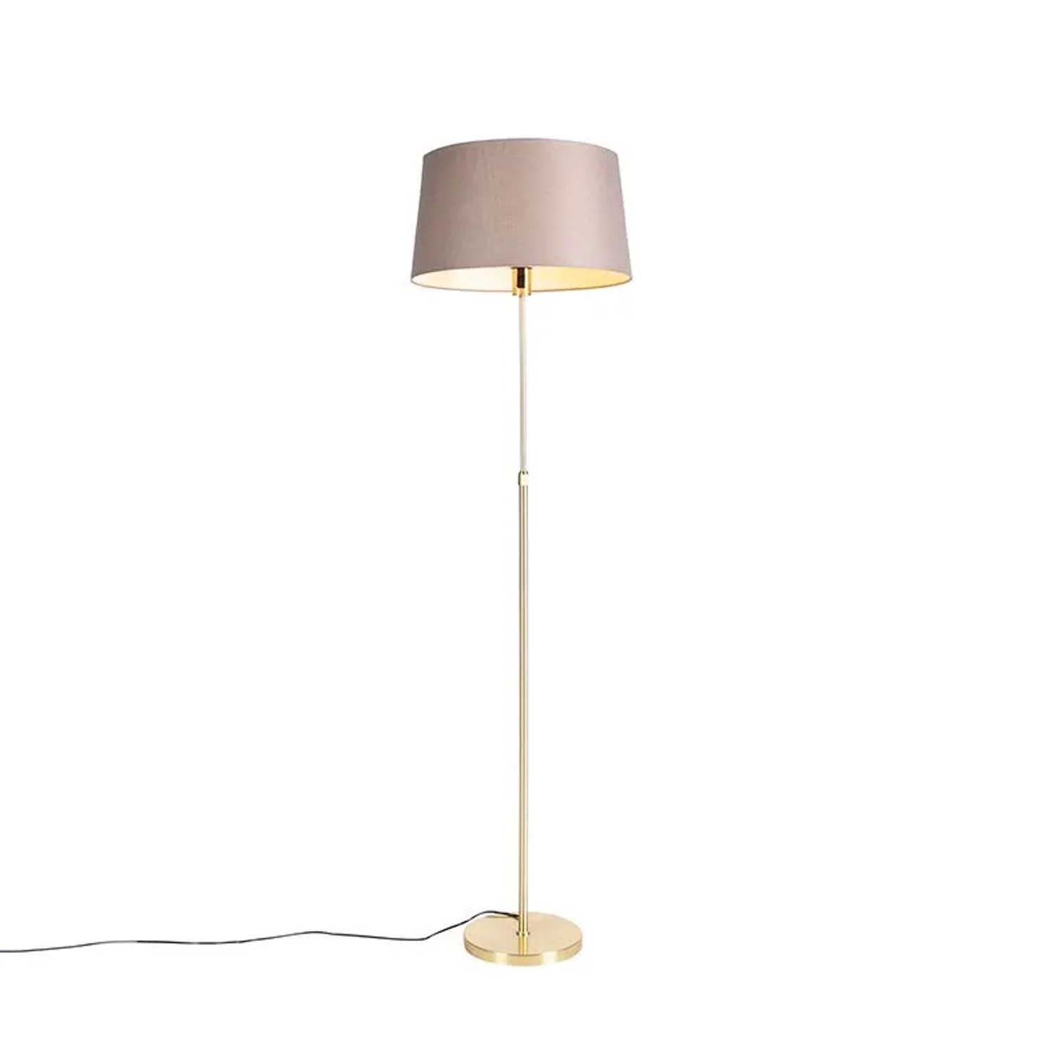 QAZQA Stehleuchte Gold   Messing mit Leinenschirm Taupe 45 cm Parte