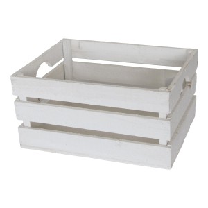 Weiße Holzkiste (24 l) mit Griffen, 40x30x20 cm, ideal zur Aufbewahrung.