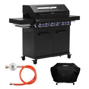 Taino Platinum Yamara Dark 6+2 Gasgrill Set mit Haube, Stahl, 4 Brennern und Sear-Burner.