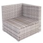 Modulares Eckelement der grauen Poly-Rattan Lounge-Garnitur Busto mit cremefarbenen Kissen.