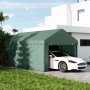 Grünes Outsunny Carport Stahl Zeltgarage mit Auto. Robuster Unterstand für Fahrzeuge und Geräte.