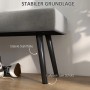 Graue HOMCOM Polsterbank in Samtoptik mit schwarzen Stahlbeinen und Fußpads, ideal als Schuhbank.