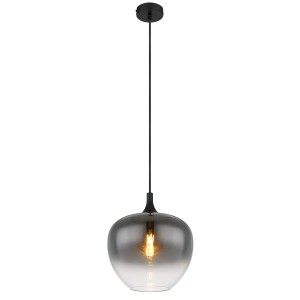 Schwarze Globo Hängeleuchte Maxy mit rauchfarbenem Glasschirm, Ø 29 cm.