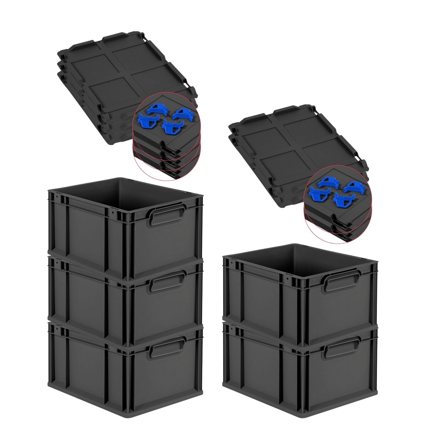 PROREGAL SparSet 5x Eurobox Nextgen Grip Mit Auflagedeckel Und Blauen Versc günstig online kaufen