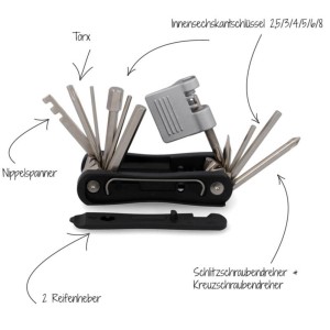 Fischer Multitool für Fahrrad & E-Bike mit 15 Funktionen: Reifenheber, Schraubendreher, Inbusschlüssel u.v.m.