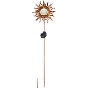 Solar-Dekospieß mit LED in Kupfer, Sonne, 90 cm hoch für Garten und Wege.
