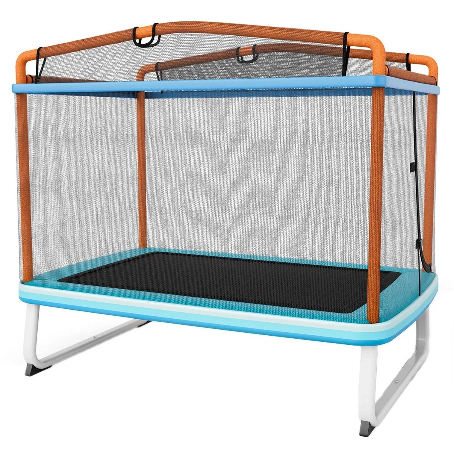 Costway 3 In 1 Kindertrampolin 190 x 124 x 222 cm Blau & Orange günstig online kaufen