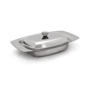 Relaxdays Butterdose Edelstahl mit Griff 19,5 cm x 13 cm x 6 cm 0,16 kg