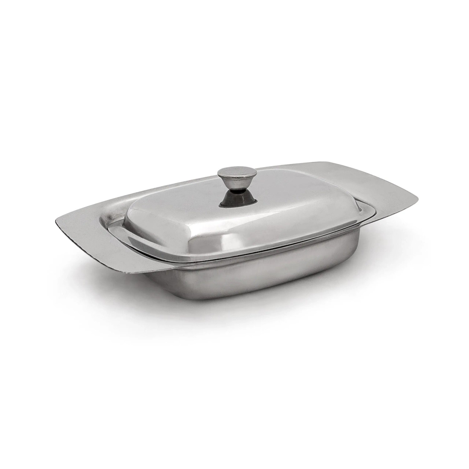 Relaxdays Butterdose Edelstahl mit Griff 19,5 cm x 13 cm x 6 cm 0,16 kg