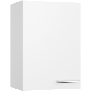 Weißer Optifit Oberschrank Bengt932, 50 cm breit, mit Griff in Edelstahloptik für die Küche.