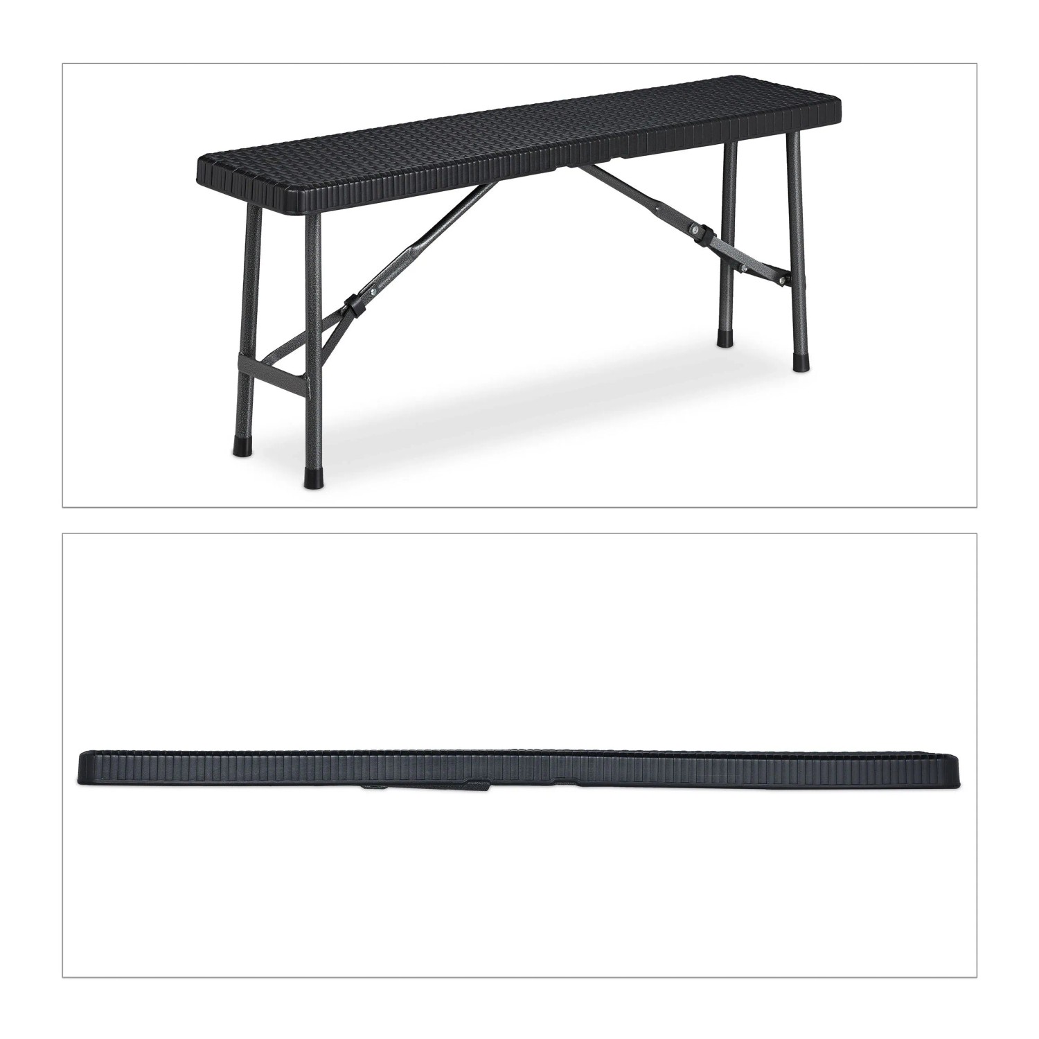 Relaxdays Bierbank 2er Set Kunststoff Stahl Schwarz Klappbar 100 cm x 25 cm x 42 cm