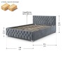 Dunkelgraues Polsterbett Nizza 120x200 cm mit Chesterfield-Steppung, Bettkasten, Lattenrost und LED-Beleuchtung.