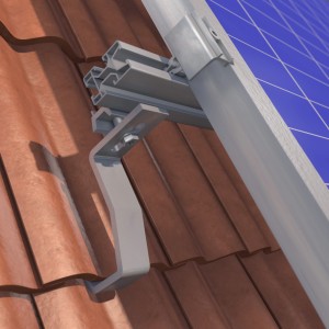 Solar Start- und Endklemme zur Befestigung von PV-Modulen auf einem Dach.