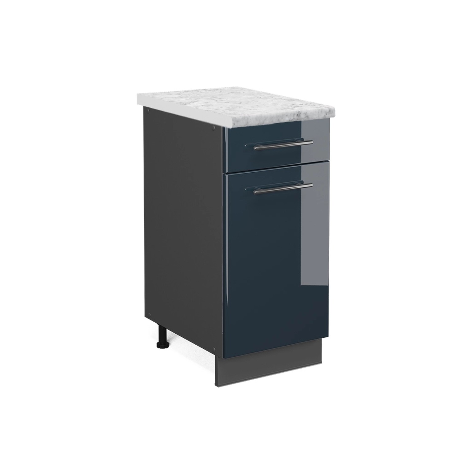 Vicco Küchenunterschrank Fame-Line Dunkelblau Hochglanz/Anthrazit 40 cm AP Marmor
