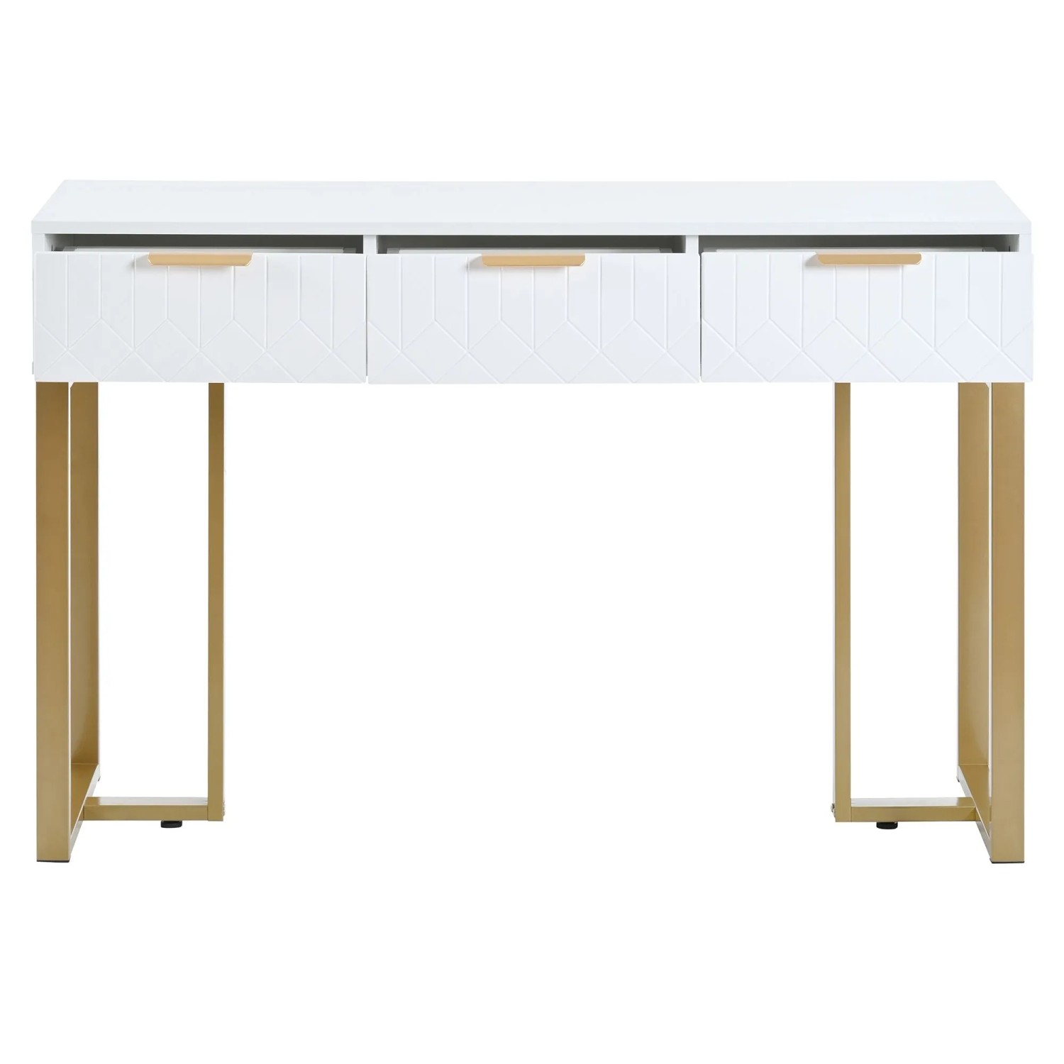 okwish Konsolentisch mit Schubladen und Metallgestell für Flur Wohnzimmer 120x36x80 cm Weiß
