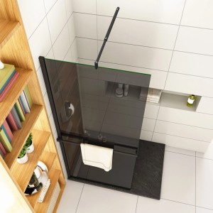 Duschparadies 100 x200cm Walkin Duschwand 8mm NANO Glas Dusche Grauglas Duschtrennwand Duschabtrennung Mit Duschregal Mit 120cm Stabilisator