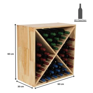 Weinregal Vincellar Modul aus Kiefernholz für 40 Flaschen. Modulares System für Weinsammler.
