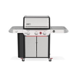 Weber Genesis SP-335W GBS Gasgrill, silberfarben, mit drei Brennern, Sear Zone und Seitentischen.